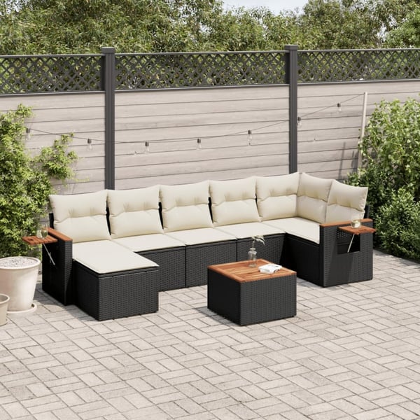 vidaXL sofasæt til haven 8 dele med hynder polyrattan sort