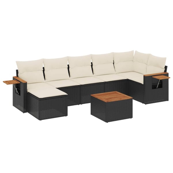 vidaXL sofasæt til haven 8 dele med hynder polyrattan sort