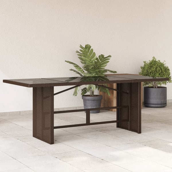 vidaXL Puutarhapöytä lasipöytälevy ruskea 190x80x74 cm polyrottinki