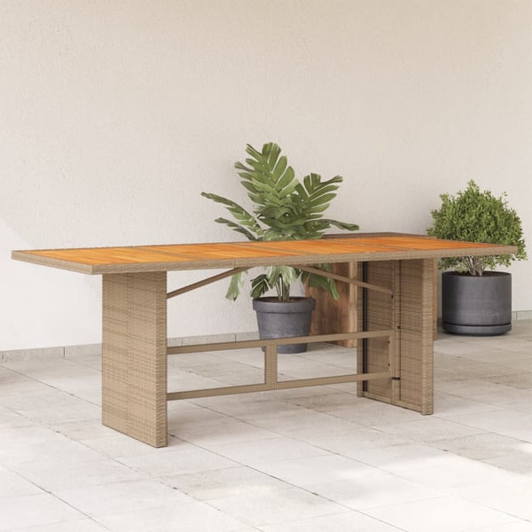 vidaXL Puutarhapöytä akasiapuu ja polyrottinki beige 190x80x74 cm
