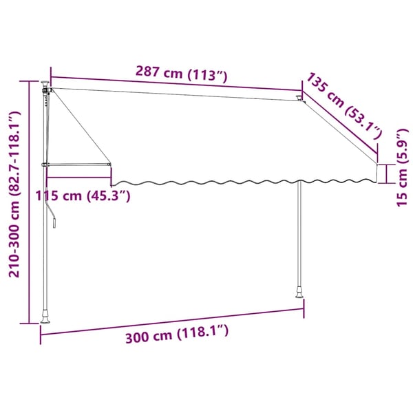 vidaXL Uttrekkbar markise kremhvit 300x150 cm stoff og stål