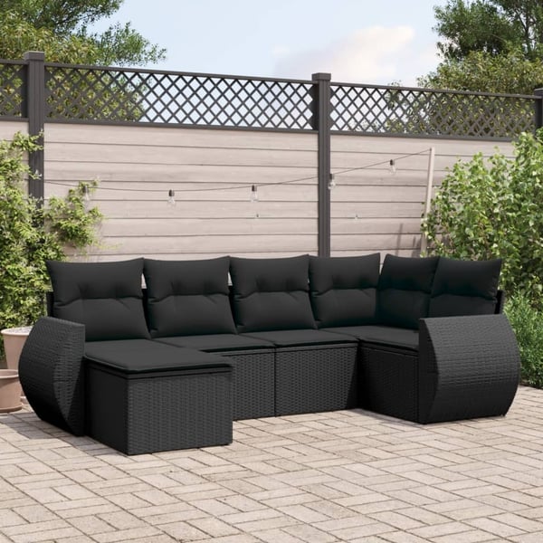 vidaXL sofasæt til haven 6 dele med hynder polyrattan sort