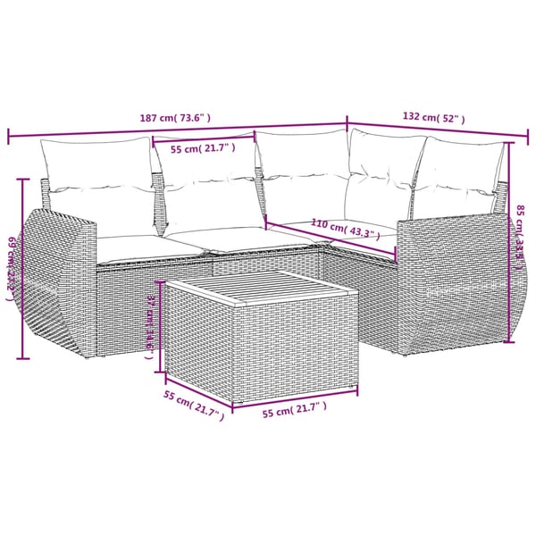 vidaXL sofasæt til haven 5 dele med hynder polyrattan sort