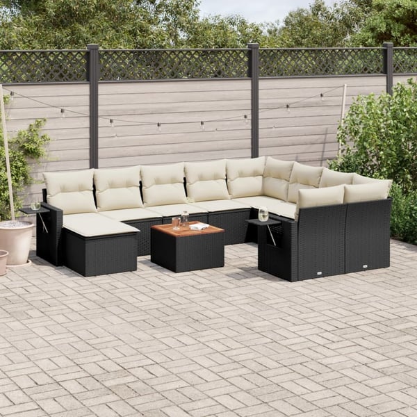 vidaXL sofasæt til haven 11 dele med hynder polyrattan sort