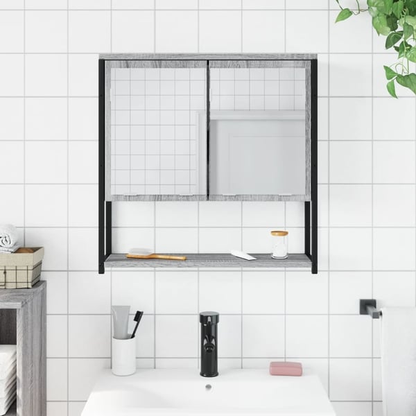 vidaXL skab med spejl 60x16x60 cm konstrueret træ grå sonoma-eg