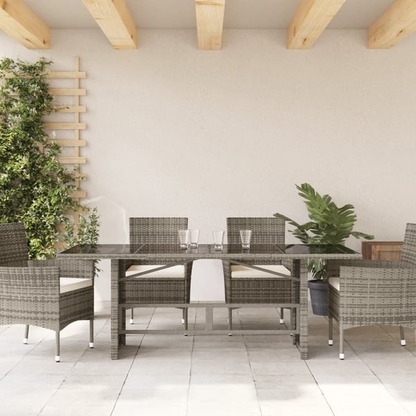 vidaXL Puutarhapöytä lasipöytälevy harmaa 190x80x74 cm polyrottinki