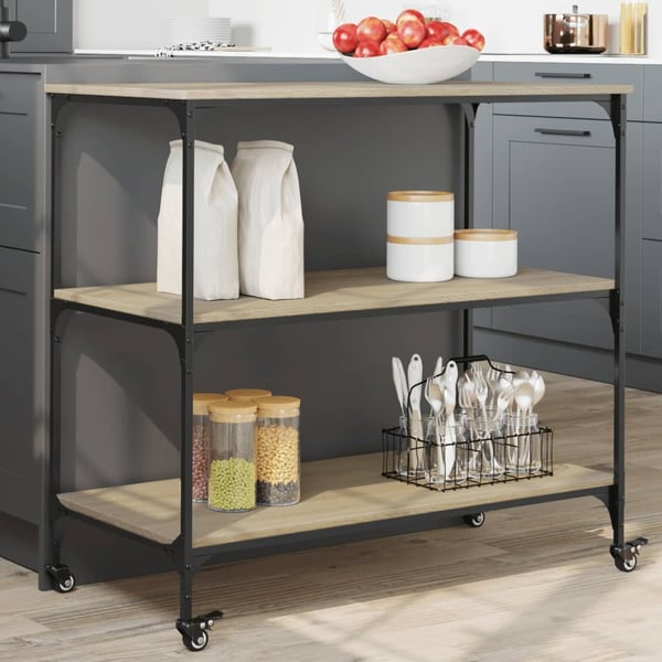 vidaXL køkkenvogn 102x50x95 cm konstrueret træ sonoma-eg