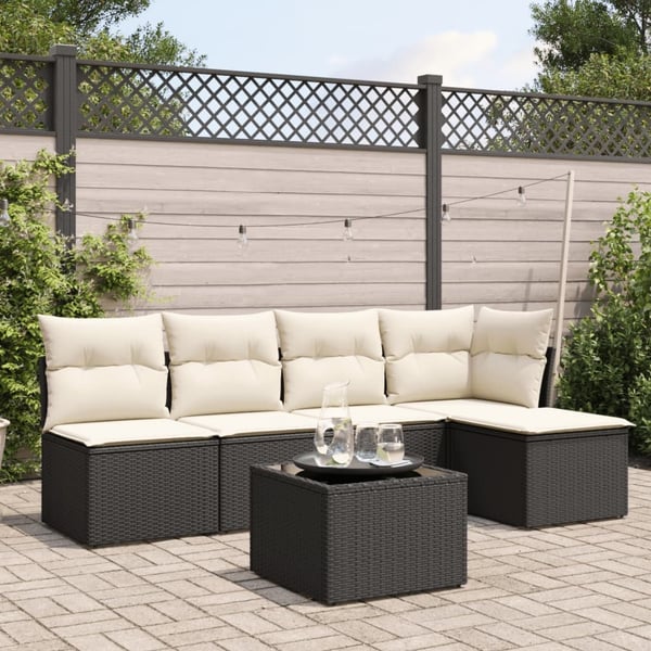 vidaXL sofasæt til haven 6 dele med hynder polyrattan sort