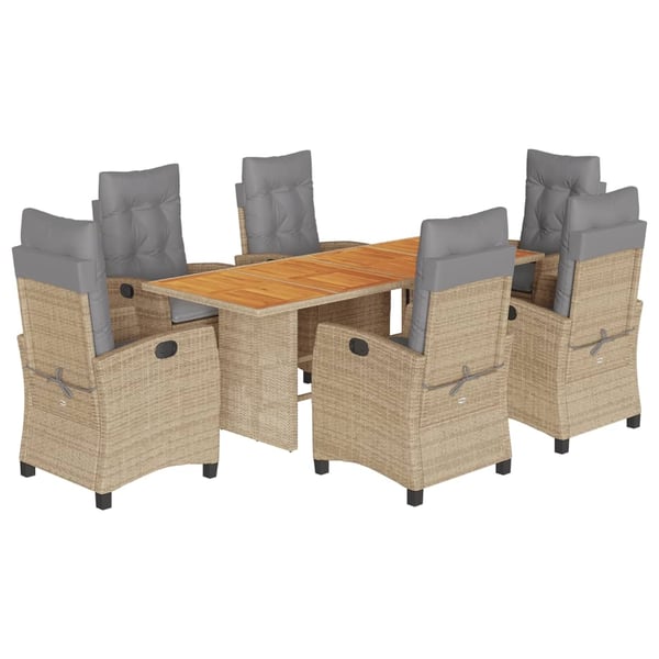 vidaXL spisebordssæt til haven 7 dele med hynder polyrattan beige