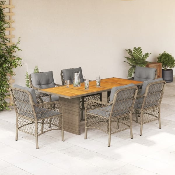 vidaXL spisebordssæt til haven 7 dele med hynder polyrattan beige