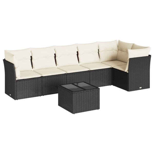 vidaXL sofasæt til haven 7 dele med hynder polyrattan sort