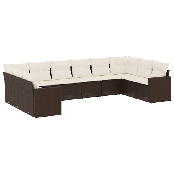 vidaXL sofasæt til haven 10 dele med hynder polyrattan brun