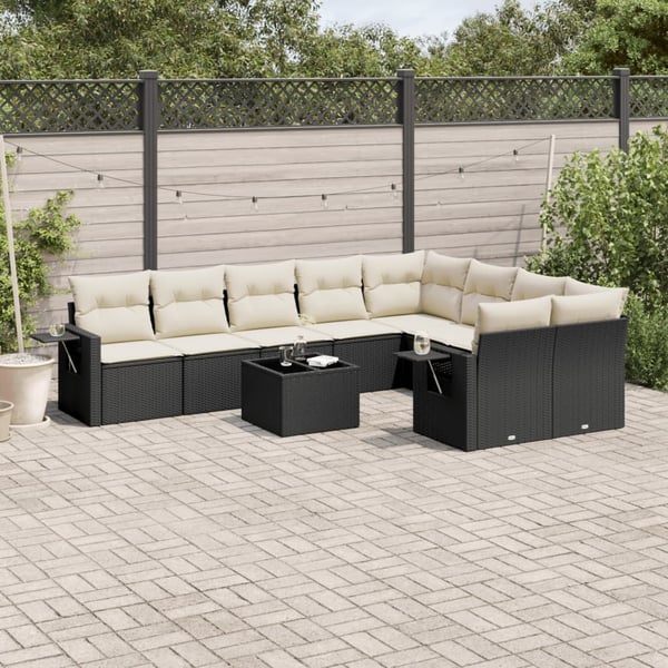 vidaXL sofasæt til haven 10 dele med hynder polyrattan sort