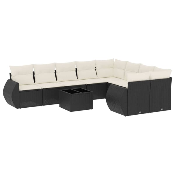 vidaXL Loungegrupp 10 delar med svarta dynor konstrotting