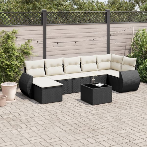 vidaXL sofasæt til haven 7 dele med hynder polyrattan sort