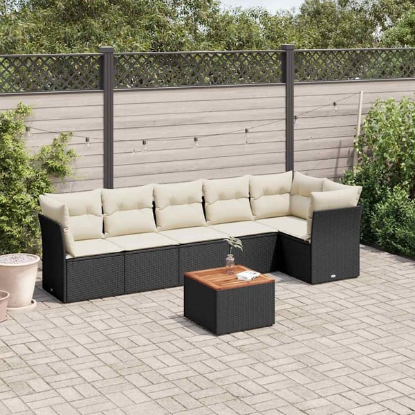 vidaXL sofasæt til haven 7 dele med hynder polyrattan sort