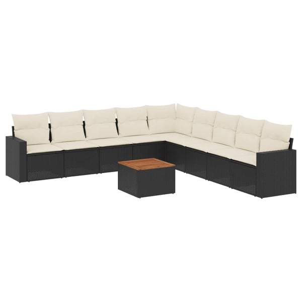 vidaXL sofasæt til haven 10 dele med hynder polyrattan sort