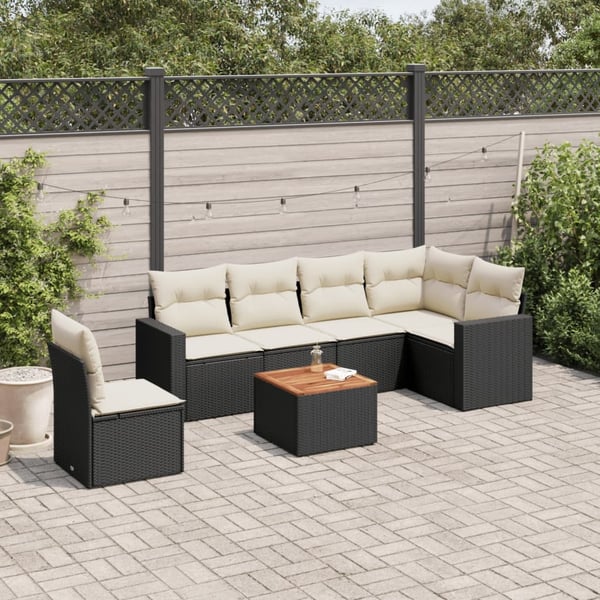 vidaXL sofasæt til haven 7 dele med hynder polyrattan sort