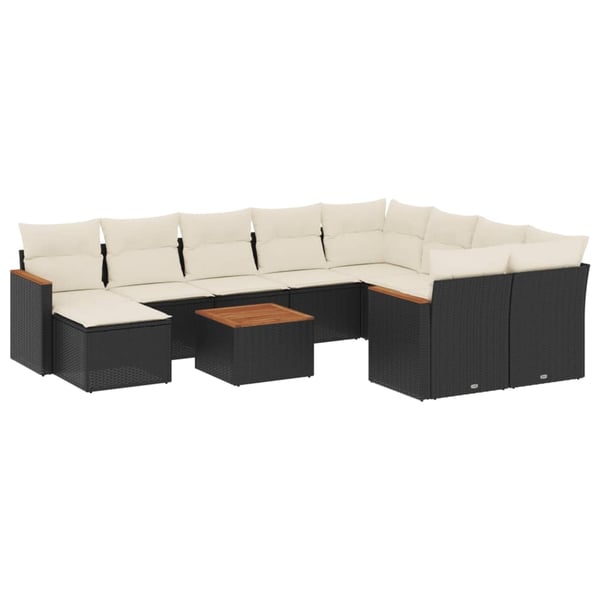 vidaXL sofasæt til haven 11 dele med hynder polyrattan sort