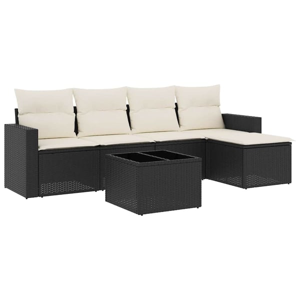 vidaXL sofasæt til haven 6 dele med hynder polyrattan sort