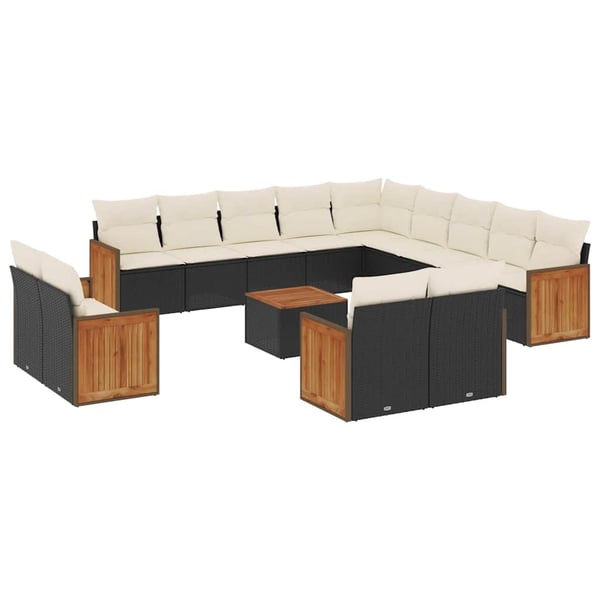 vidaXL sofasæt til haven 14 dele med hynder polyrattan sort