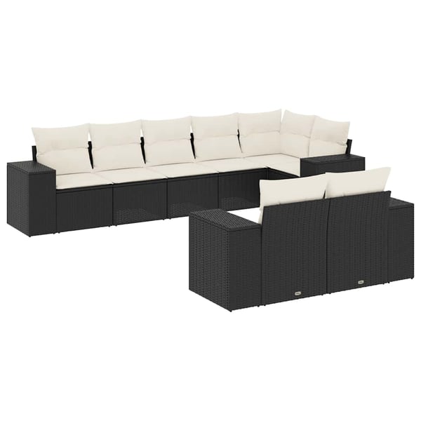 vidaXL sofasæt til haven 8 dele med hynder polyrattan sort