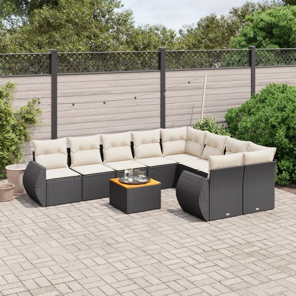 vidaXL sofasæt til haven 10 dele med hynder polyrattan sort