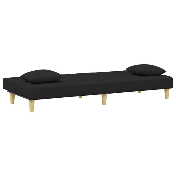 vidaXL Bäddsoffa 2-sits med kuddar och fotpall svart tyg