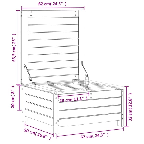 vidaXL Hagefotskammel voksbrun 62x63,5x32 cm heltre furu