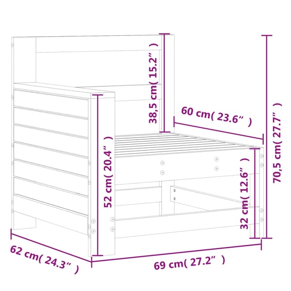 vidaXL Hagesofa med armlene 69x62x70,5 cm impregnert furu