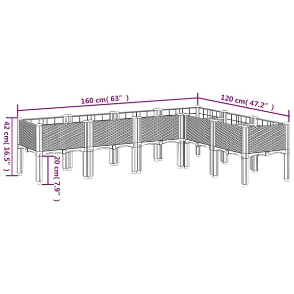 vidaXL plantekasse med ben 160x120x42 cm PP hvid