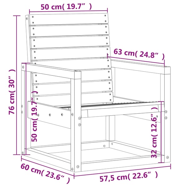 vidaXL Hagestol 57,5x63x76 cm heltre douglasgran