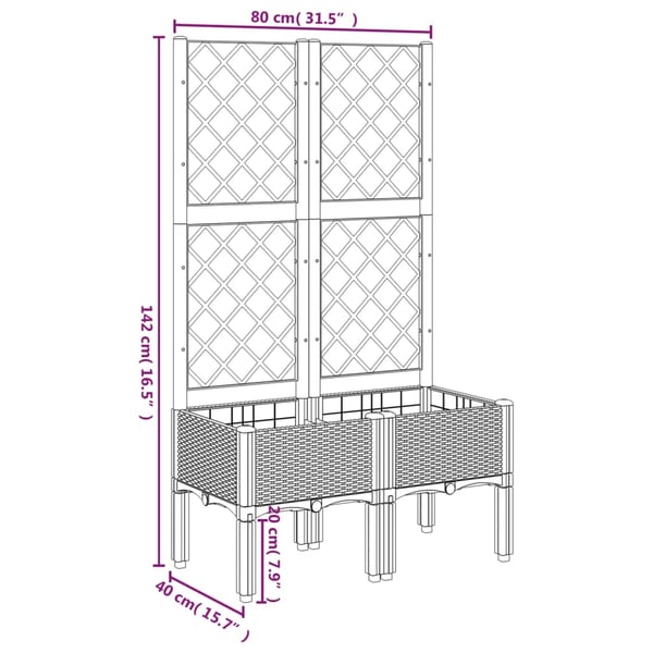 vidaXL Plantekasse med espalier svart 80x40x142 cm PP