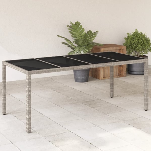 vidaXL Puutarhapöytä lasipöytälevy v.harmaa 190x90x75 cm polyrottinki