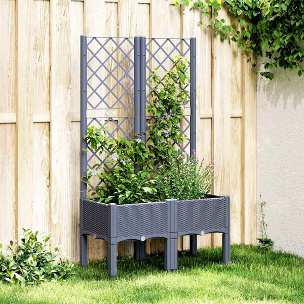 vidaXL Plantekasse med espalier blågrå 80x40x142 cm PP
