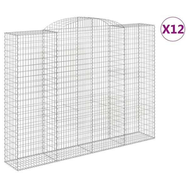 vidaXL Gabionkurver buede 12 stk 300x50x220/240 cm galvanisert jern