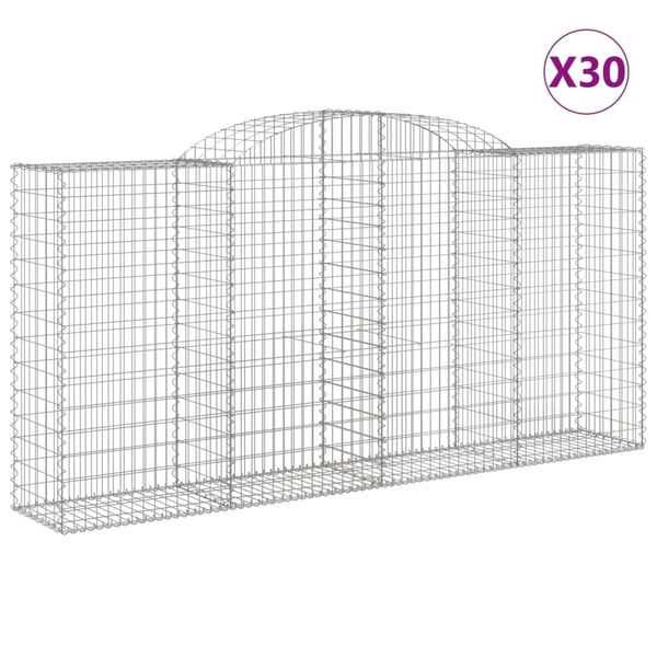vidaXL Gabionkurver buede 30 stk 300x50x140/160 cm galvanisert jern