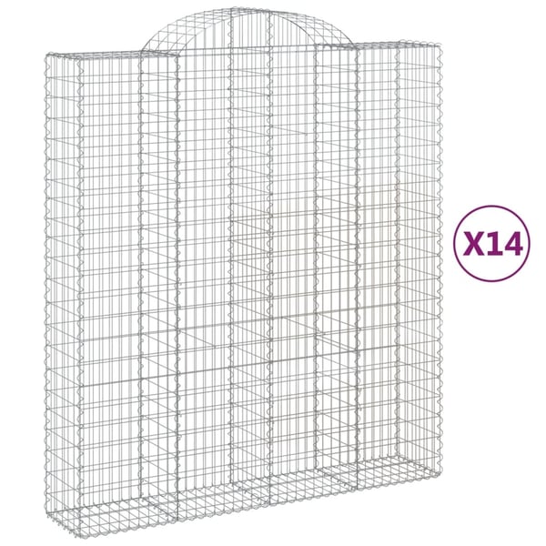 vidaXL Gabionkurver buede 14 stk 200x50x220/240 cm galvanisert jern