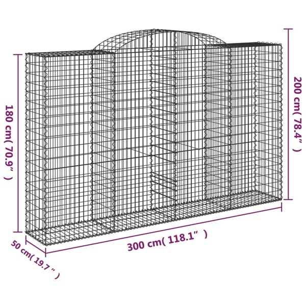 vidaXL Gabionkurver buede 17 stk 300x50x180/200 cm galvanisert jern