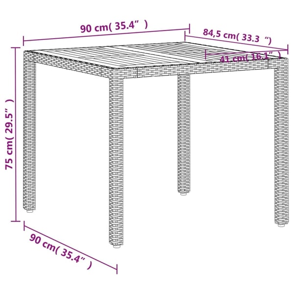 vidaXL Hagebord beige 90x90x75 cm polyrotting akasie