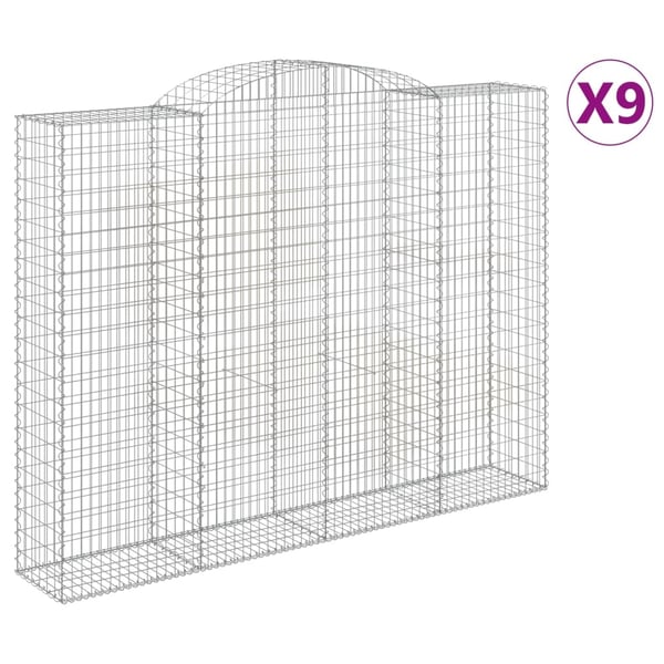 vidaXL Gabionkurver buede 9 stk 300x50x220/240 cm galvanisert jern