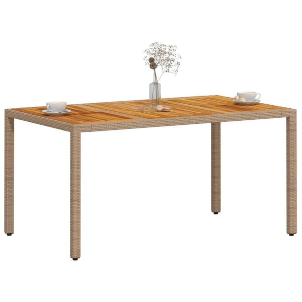 vidaXL Puutarhapöytä beige 150x90x75 cm polyrottinki ja akasiapuu