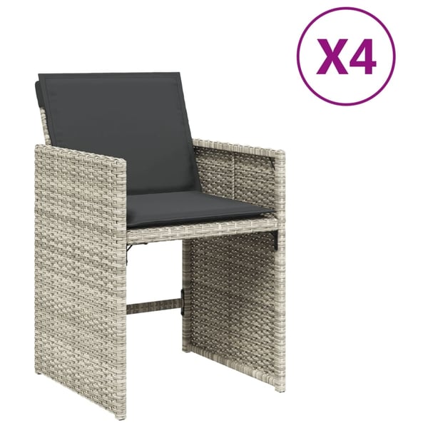 vidaXL havestole 4 stk. med hynder polyrattan lysegrå