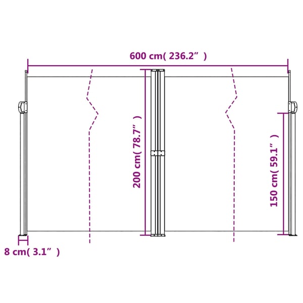 vidaXL Uttrekkbar sidemarkise blå 200x600 cm