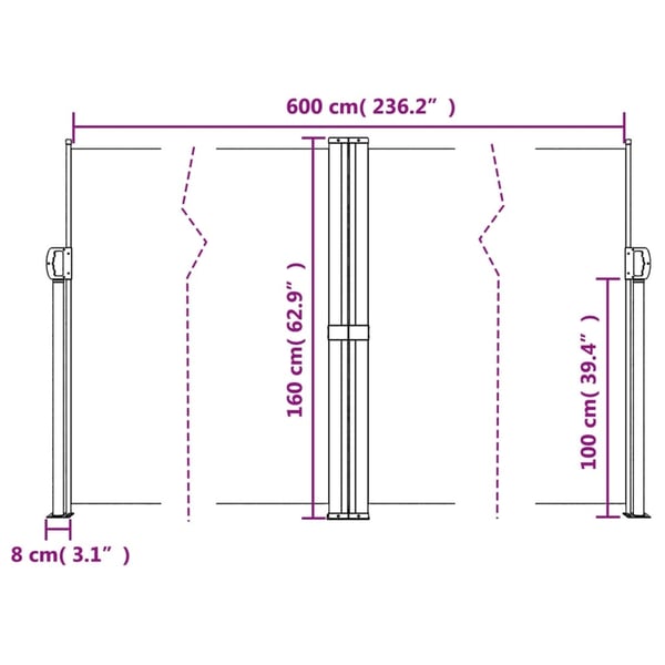 vidaXL Uttrekkbar sidemarkise brun 160x600 cm