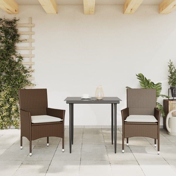 vidaXL havestole med hynder 2 stk. polyrattan brun