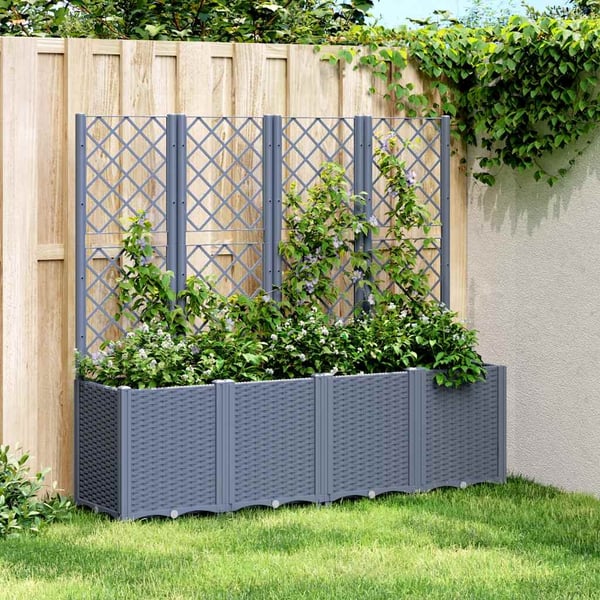 vidaXL Plantekasse med espalier blågrå 160x40x140 cm PP