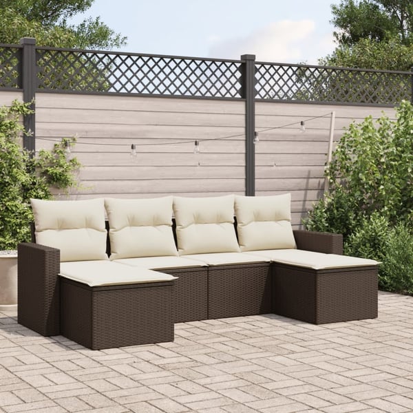 vidaXL sofasæt til haven 6 dele med hynder polyrattan brun