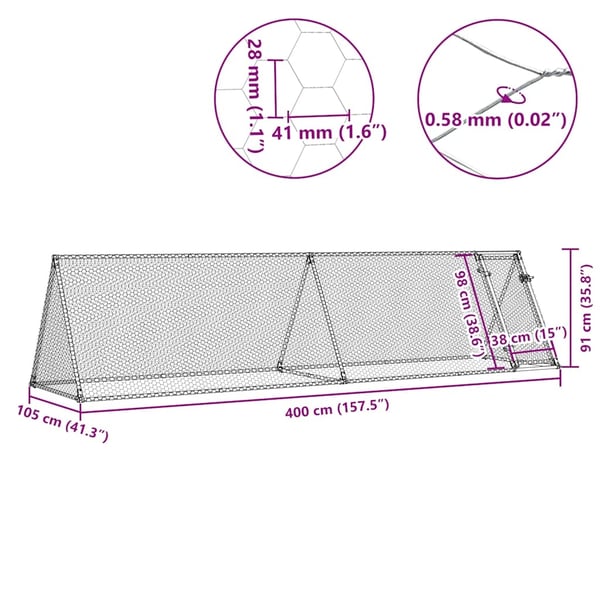 vidaXL Kyllingbur sølv 400x105x91 cm galvanisert stål