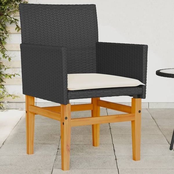 vidaXL havestole 2 stk. med hynder polyrattan og massivt træ sort